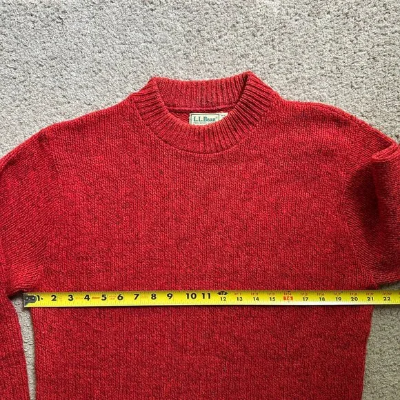LL Bean Sweater Mens Medium Crewneck Vtg Wool Pullover Long Sleeve Red